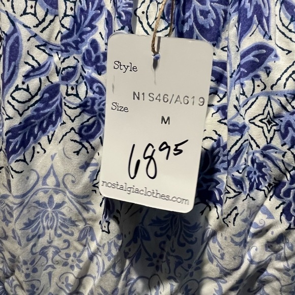 Boho blue dress nwt by nostalgia midi dress belted waist - Picture 15 of 15